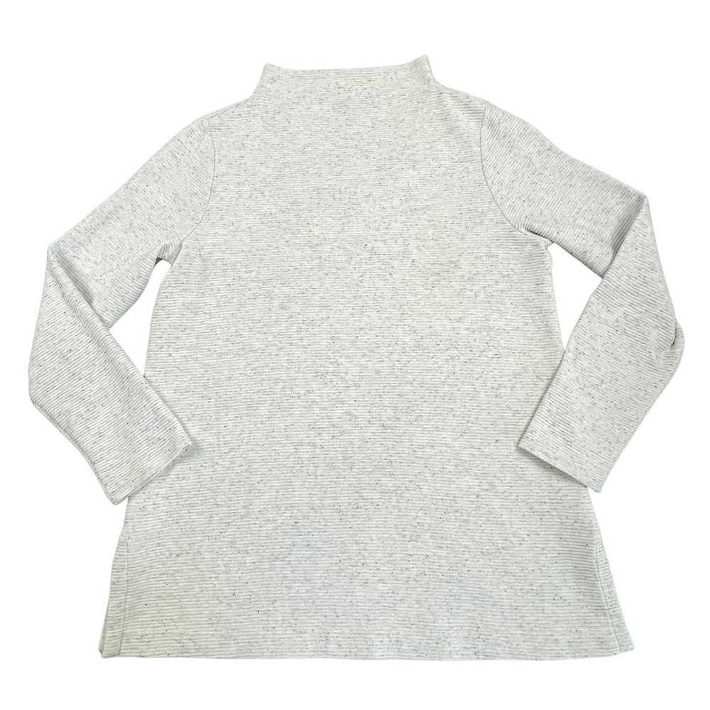 J.Jill Wearever Womens Flecked Ribbed Mock Neck Tunic Top Sweater Oatmeal Gray M